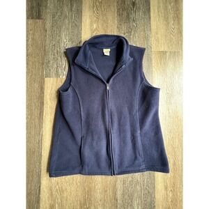LL Bean Fleece Vest Mens L Navy Blue Excellent Full Zip Mock Neck 259068